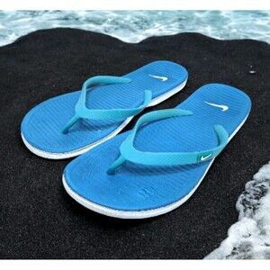Nike Solarsoft Womens Size 8 Thong Flip Flop Blue Sandals Lightweight Blue White